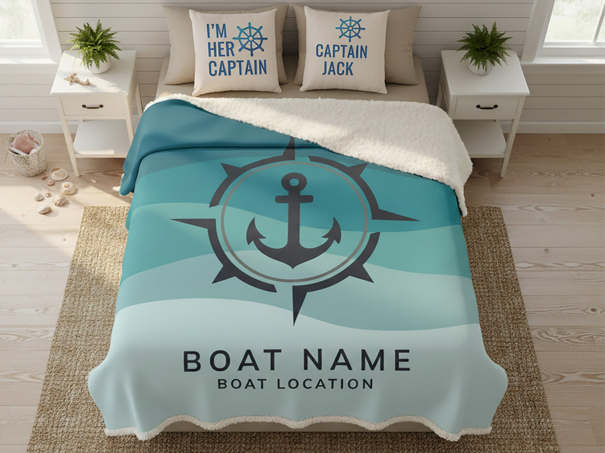 Custom Boat Blanket, Personalized Lake House Blanket, Nautical Blanket for Sailing Lovers