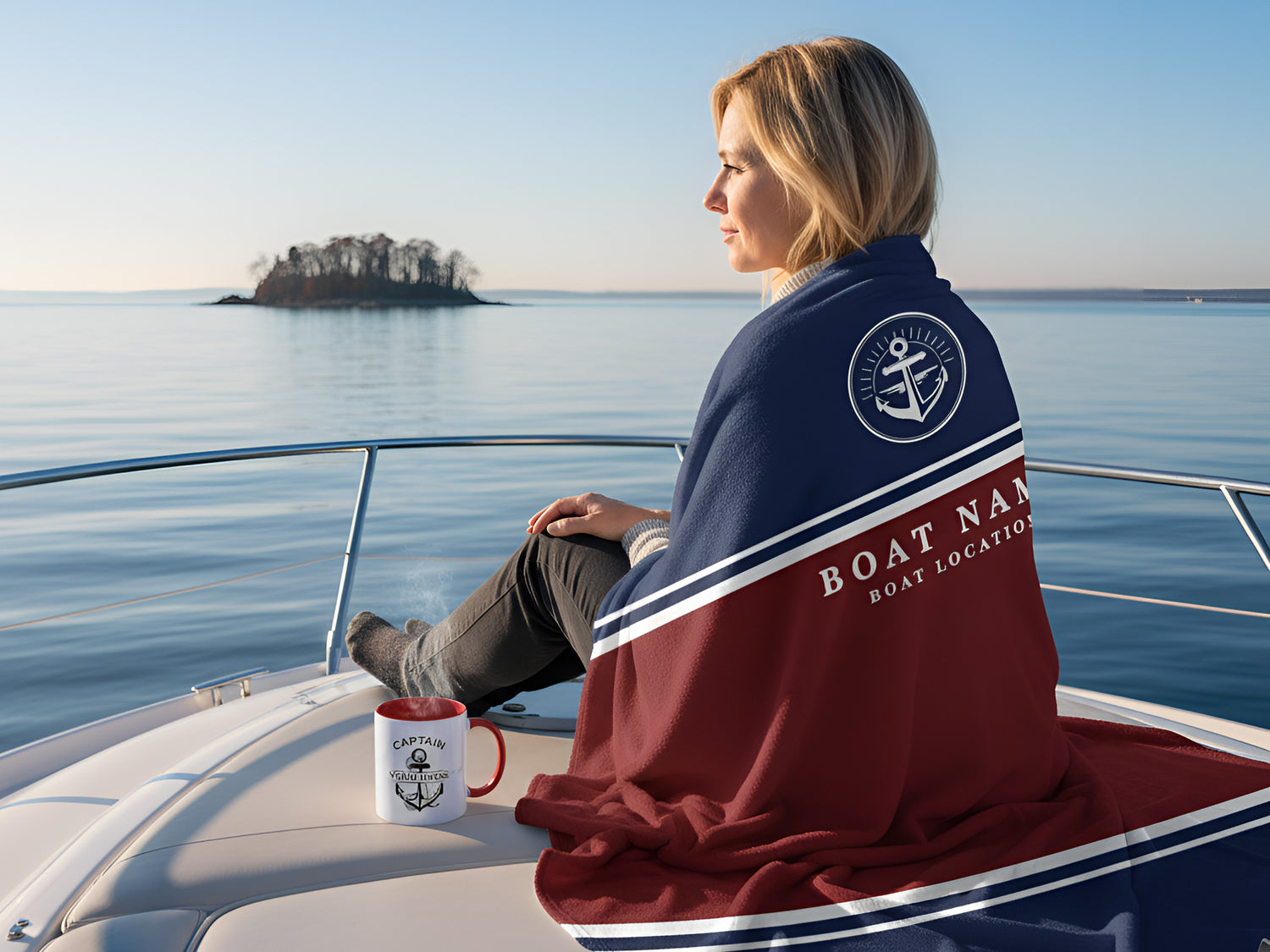 Anchor Boat Blanket, Lake House Sherpa Fleece Blanket, Personalized Boat Gift For Sailor