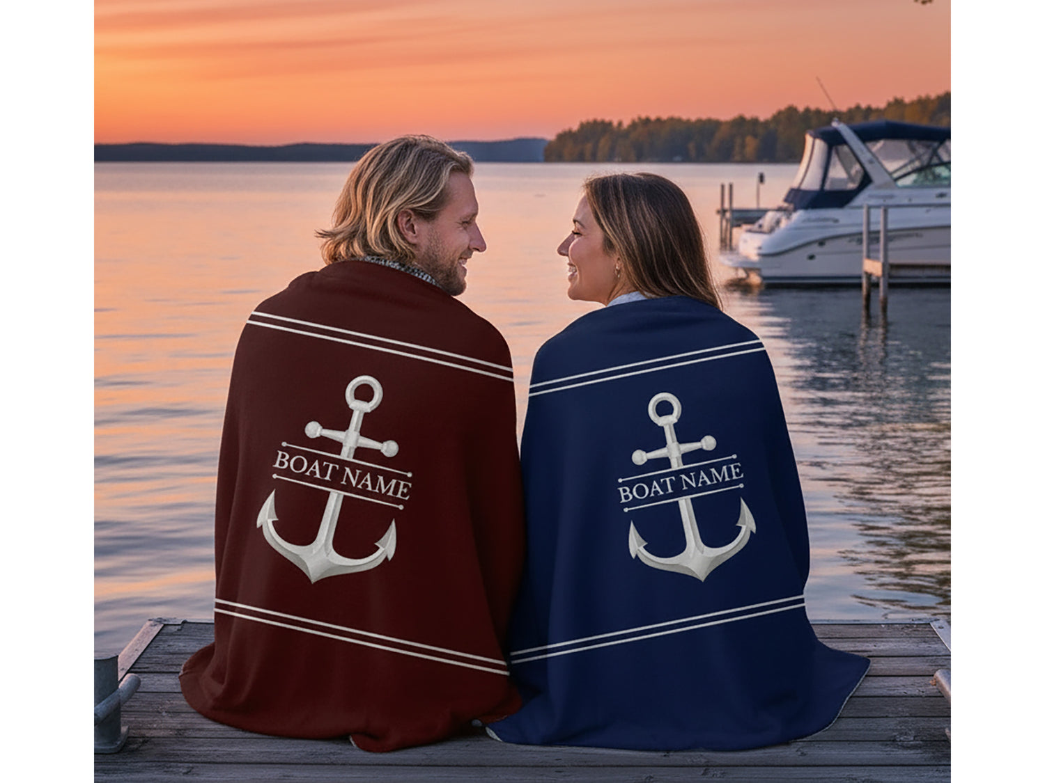 Anchor Plush Blanket, Custom Boat Throw Blanket, Lake House Bedding, Nautical Gift for New Boat Owners
