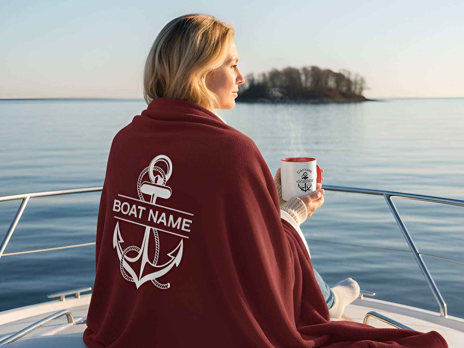 Custom Boat Accessories, Boat Bedding, Boat Blanket, Lake House Gift, Anchor Blanket