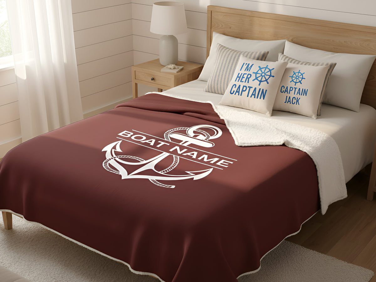Nautical Boat Blanket, Yacht Gift, Boat Accessories, Anchor Bedding, Nautical Family Gift, Sailboat Blanket