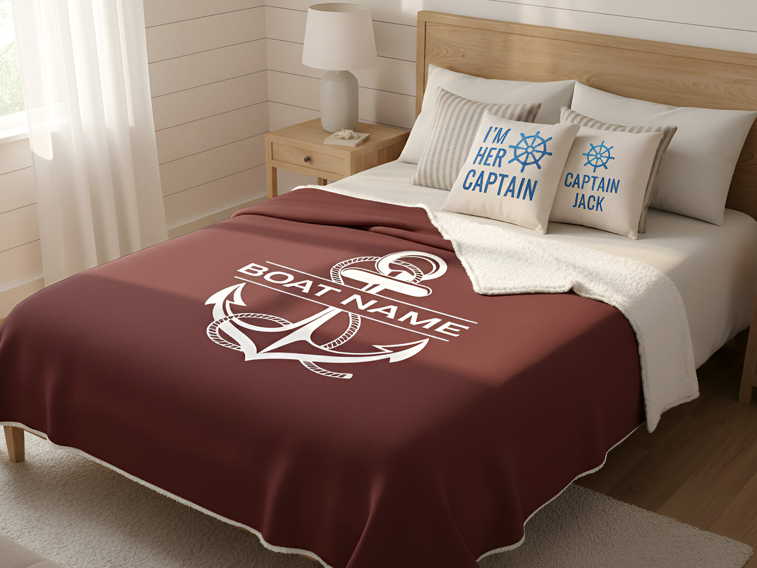 Nautical Boat Blanket, Yacht Gift, Boat Accessories, Anchor Bedding, Nautical Family Gift, Sailboat Blanket