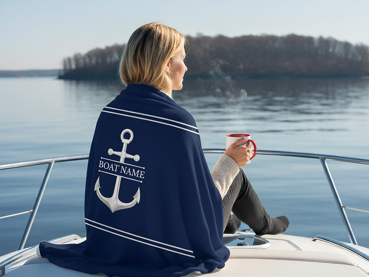 Anchor Plush Blanket, Custom Boat Throw Blanket, Lake House Bedding, Nautical Gift for New Boat Owners