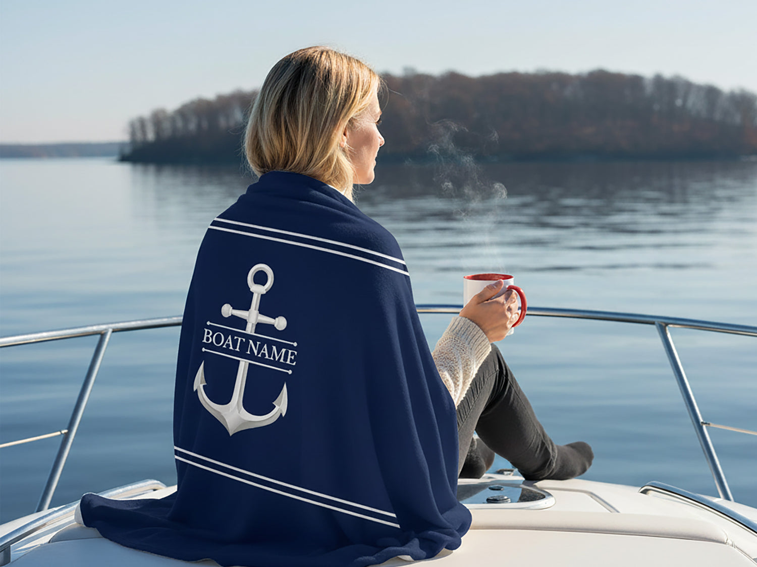 Anchor Plush Blanket, Custom Boat Throw Blanket, Lake House Bedding, Nautical Gift for New Boat Owners