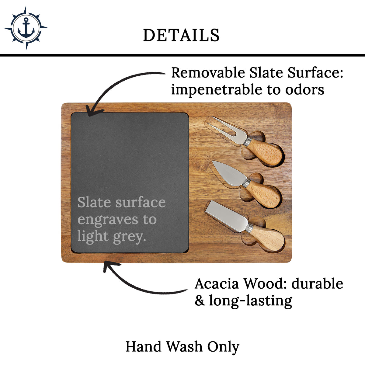 Custom Nautical Engraved Charcuterie Board, Personalized Anchor Cheese Cutting Serving Party Tray Gift