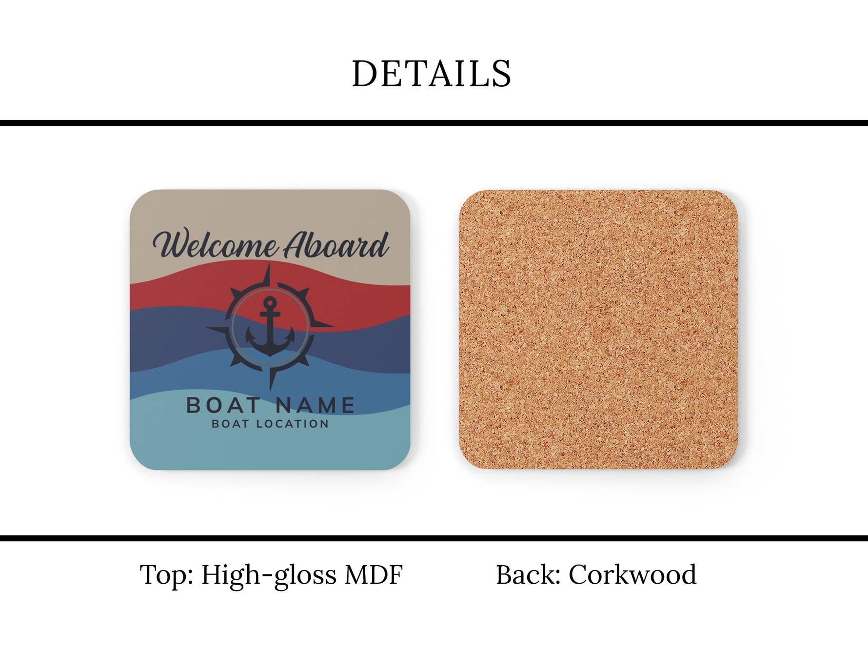 Custom Boat Drink Coaster, Boat Name Coaster, Sailing Themed Gift for Boat Owners