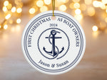 Custom Round Ceramic Boat Ornament, Personalized New Boat Owner First Christmas Gift