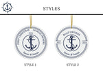 Custom Round Ceramic Boat Ornament, Personalized New Boat Owner First Christmas Gift