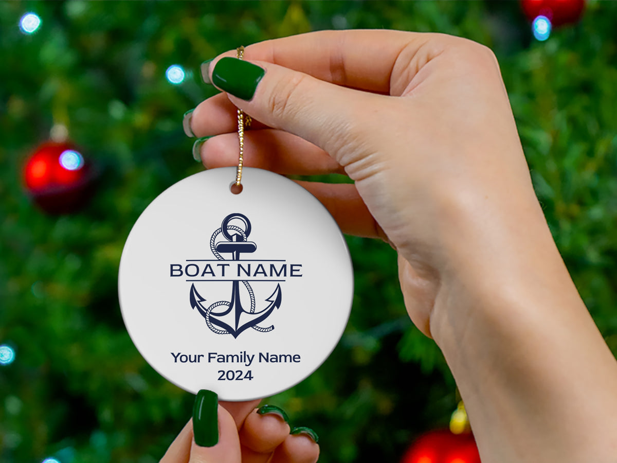 Custom Boat Christmas Ornament: Personalized Nautical Anchor Gift for Boat Owner