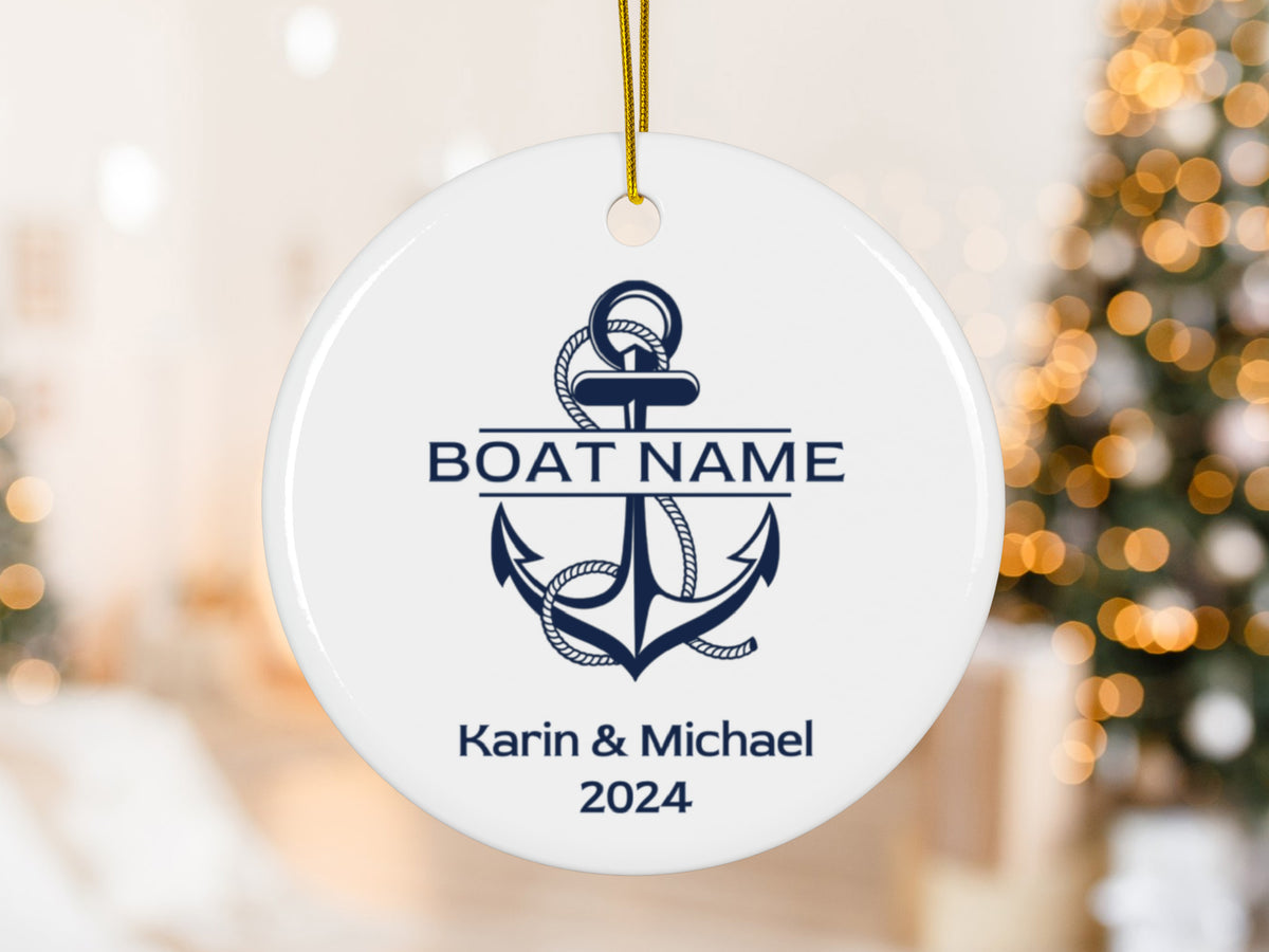 Custom Boat Christmas Ornament: Personalized Nautical Anchor Gift for Boat Owner