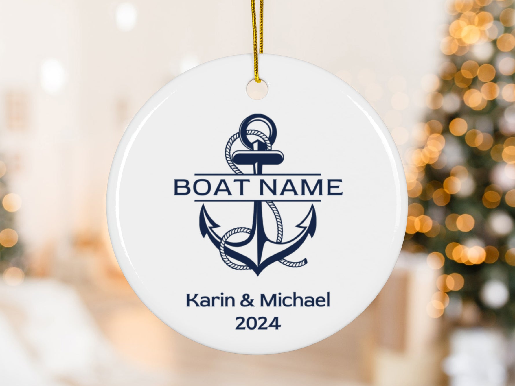 Custom Boat Christmas Ornament: Personalized Nautical Anchor Gift for Boat Owner