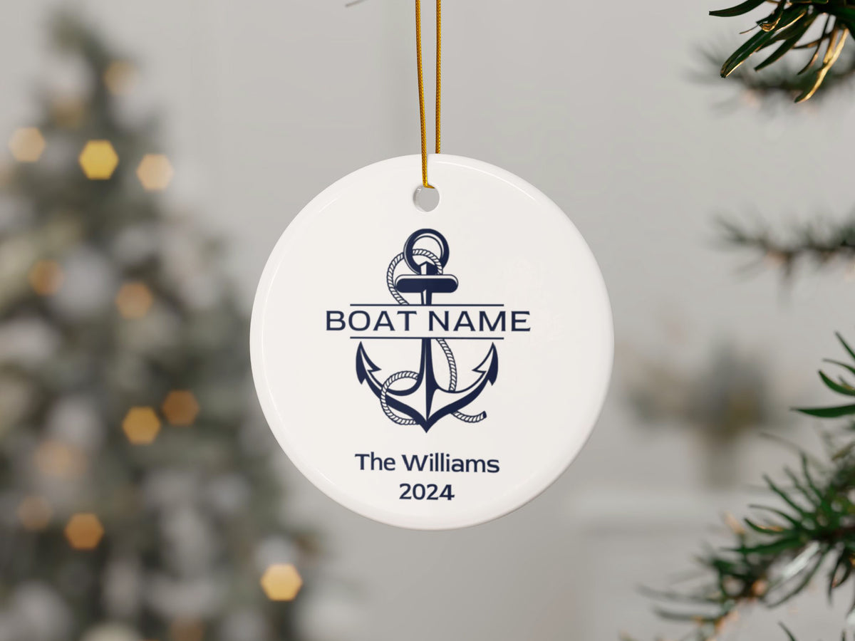 Custom Boat Christmas Ornament: Personalized Nautical Anchor Gift for Boat Owner