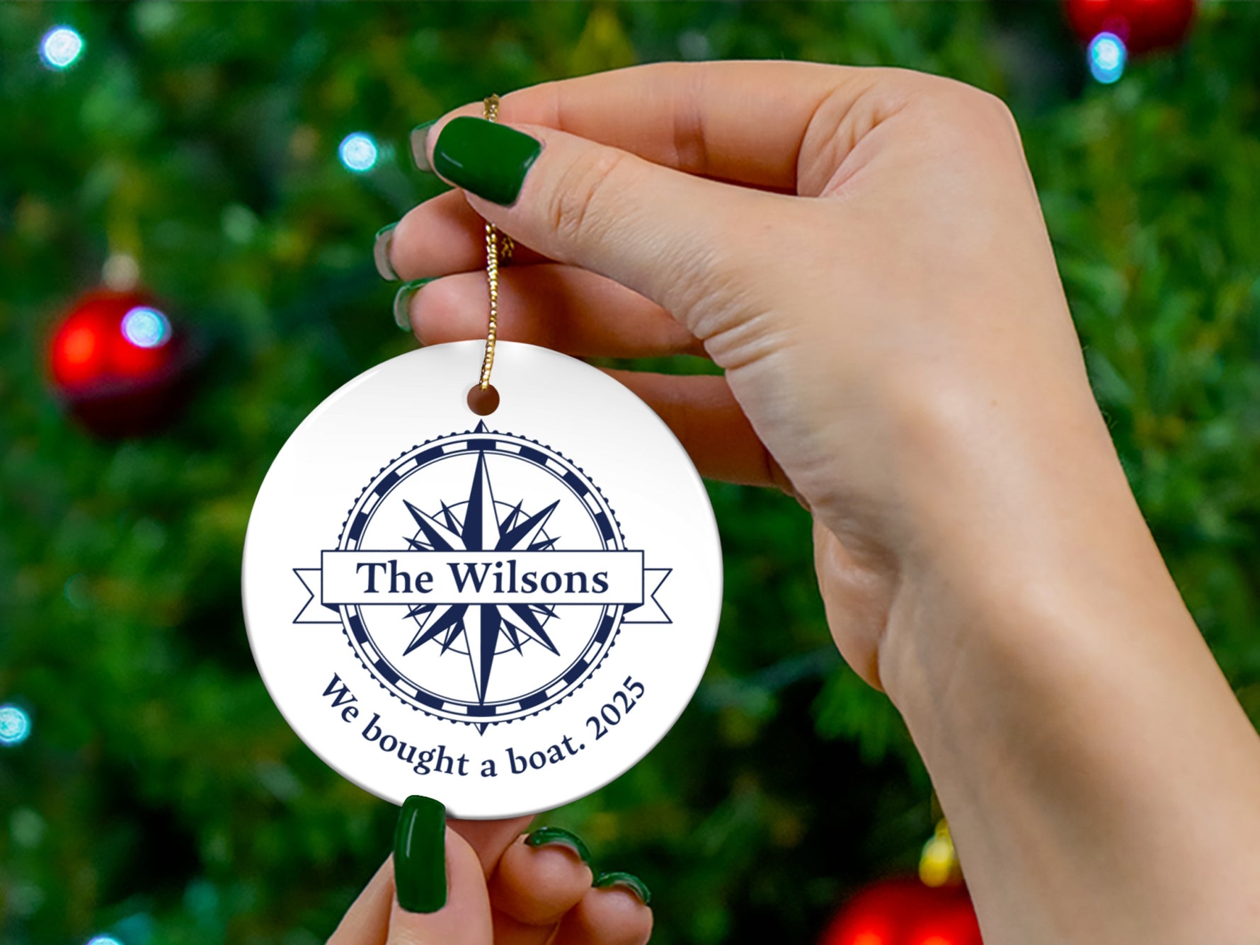 Personalized Compass Boat Christmas Ornament: Custom Nautical Anchor Gift for Boat Owner