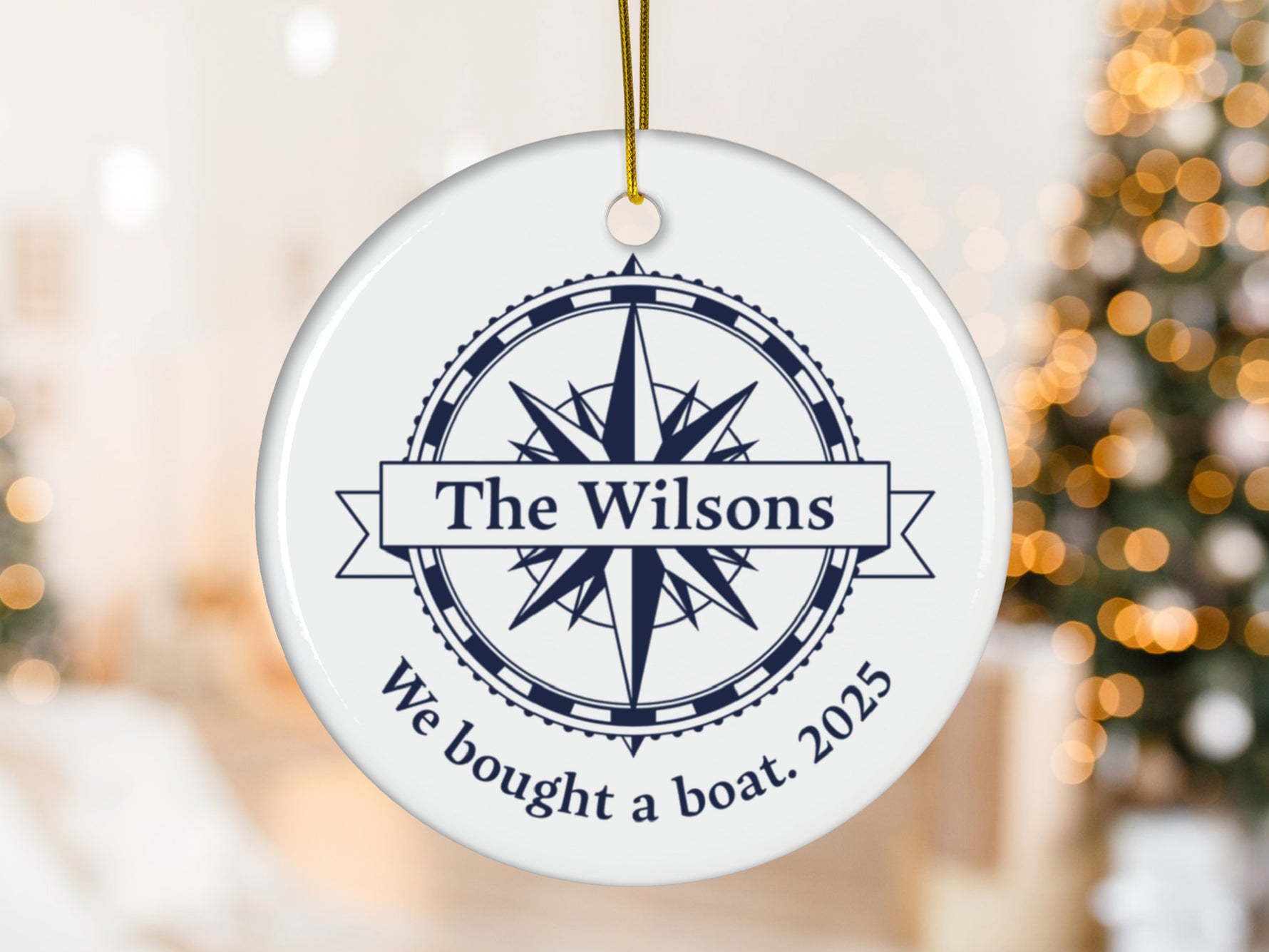 Personalized Compass Boat Christmas Ornament: Custom Nautical Anchor Gift for Boat Owner