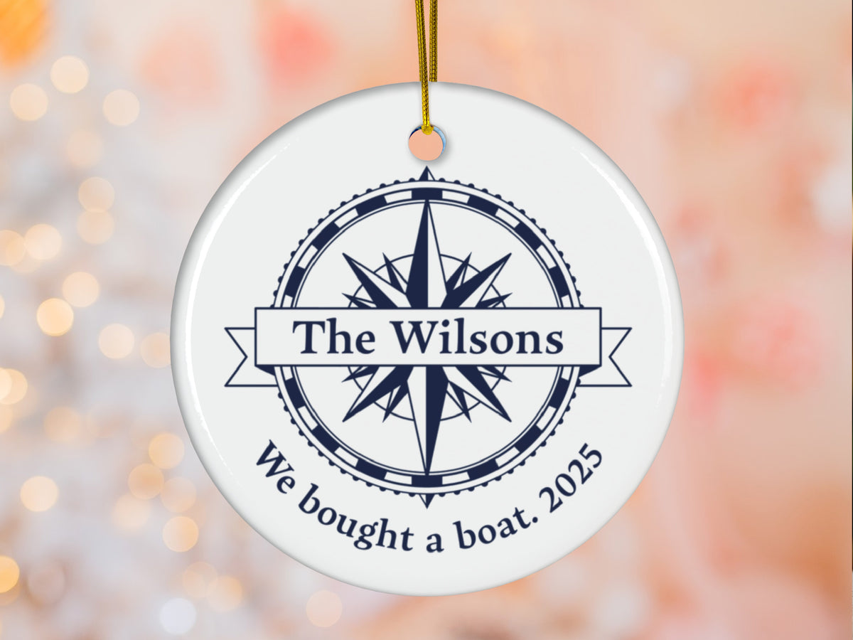Personalized Compass Boat Christmas Ornament: Custom Nautical Anchor Gift for Boat Owner