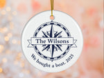 Personalized Compass Boat Christmas Ornament: Custom Nautical Anchor Gift for Boat Owner