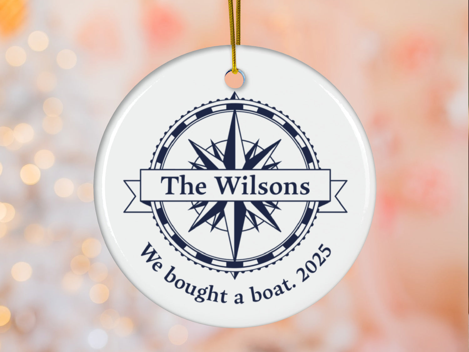 Personalized Compass Boat Christmas Ornament: Custom Nautical Anchor Gift for Boat Owner