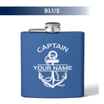 Custom Nautical Steel Flask, Coastal Wedding Groomsmen Whiskey Flask Gift