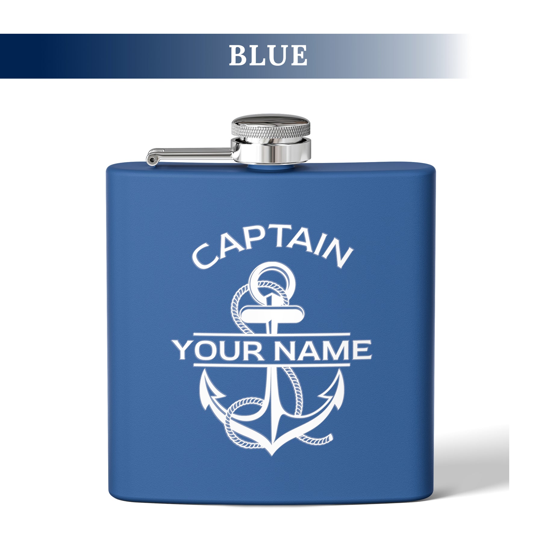 Custom Nautical Steel Flask, Coastal Wedding Groomsmen Whiskey Flask Gift