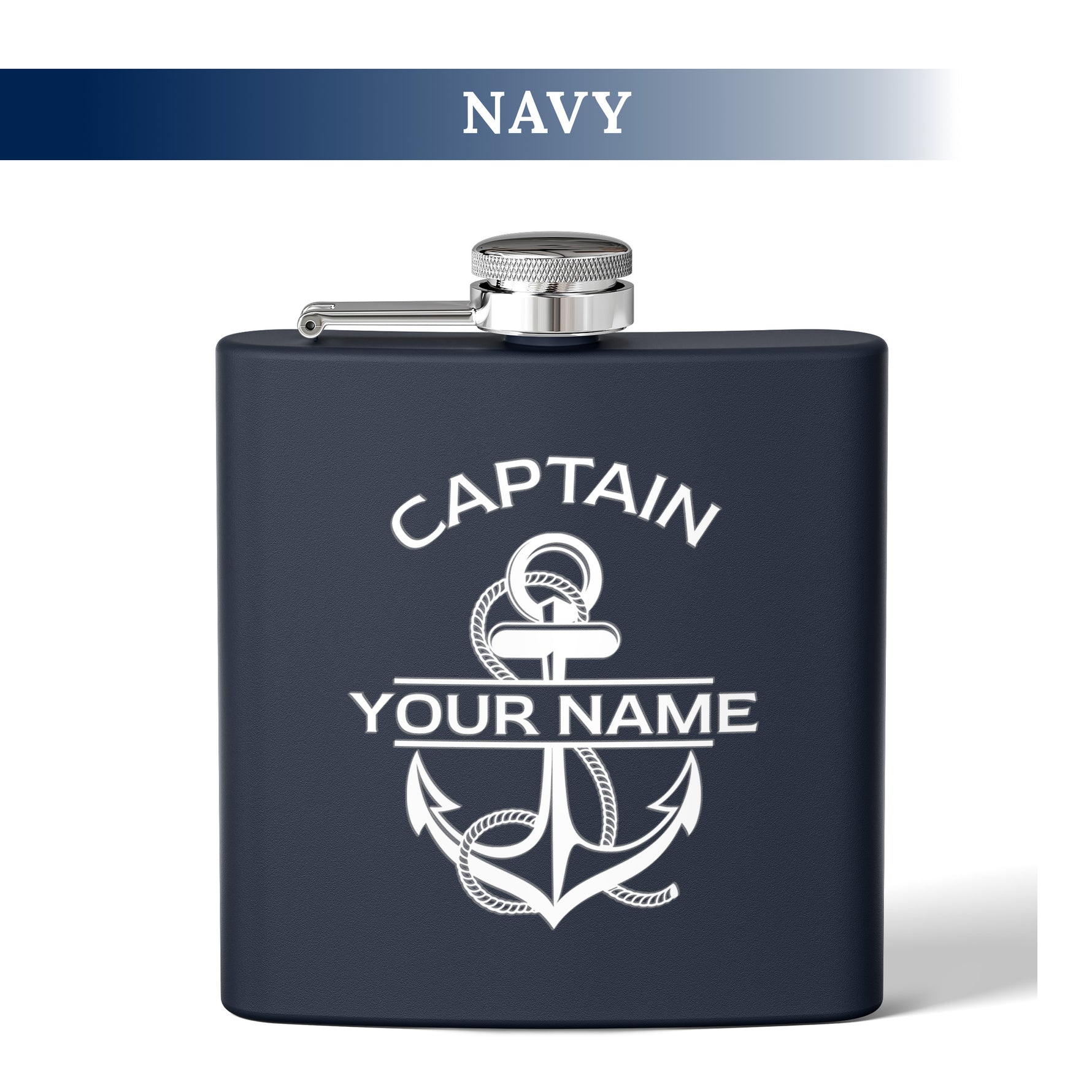 Custom Nautical Steel Flask, Coastal Wedding Groomsmen Whiskey Flask Gift