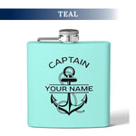 Custom Nautical Steel Flask, Coastal Wedding Groomsmen Whiskey Flask Gift