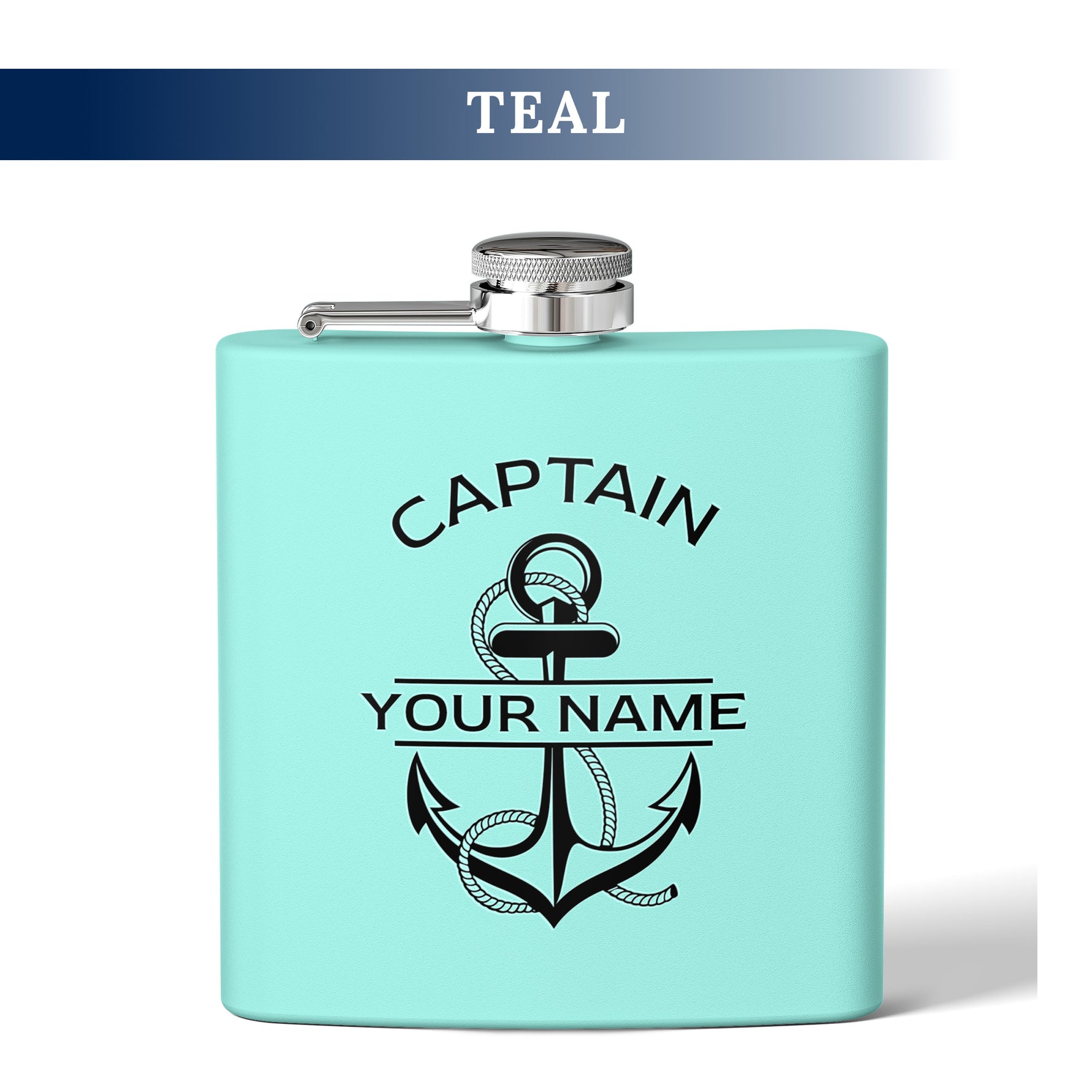 Custom Nautical Steel Flask, Coastal Wedding Groomsmen Whiskey Flask Gift