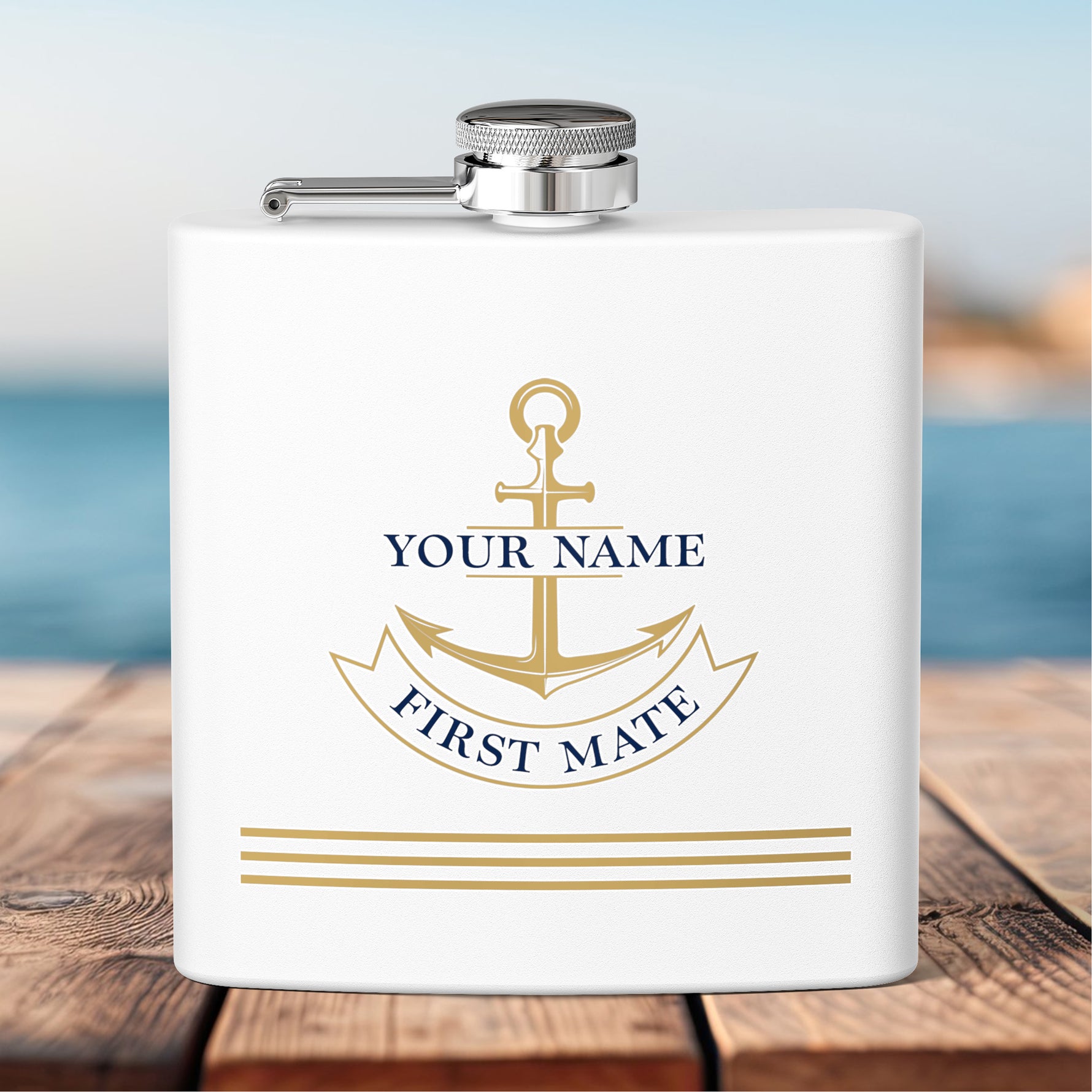 Custom Anchor Stainless Steel Flask, Personalized Boat Bachelor and Yacht Club Gift