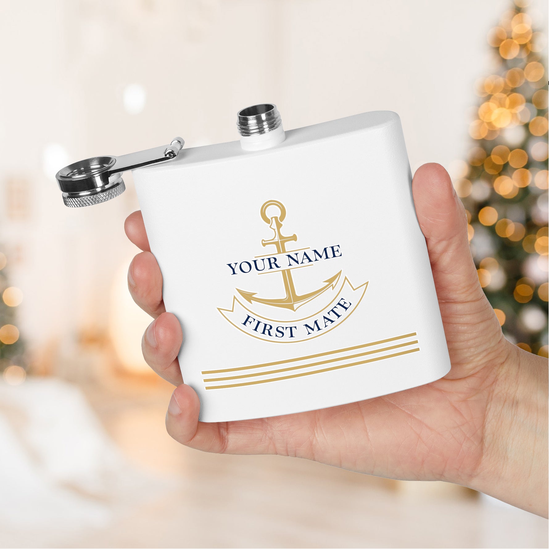 Custom Anchor Stainless Steel Flask, Personalized Boat Bachelor and Yacht Club Gift