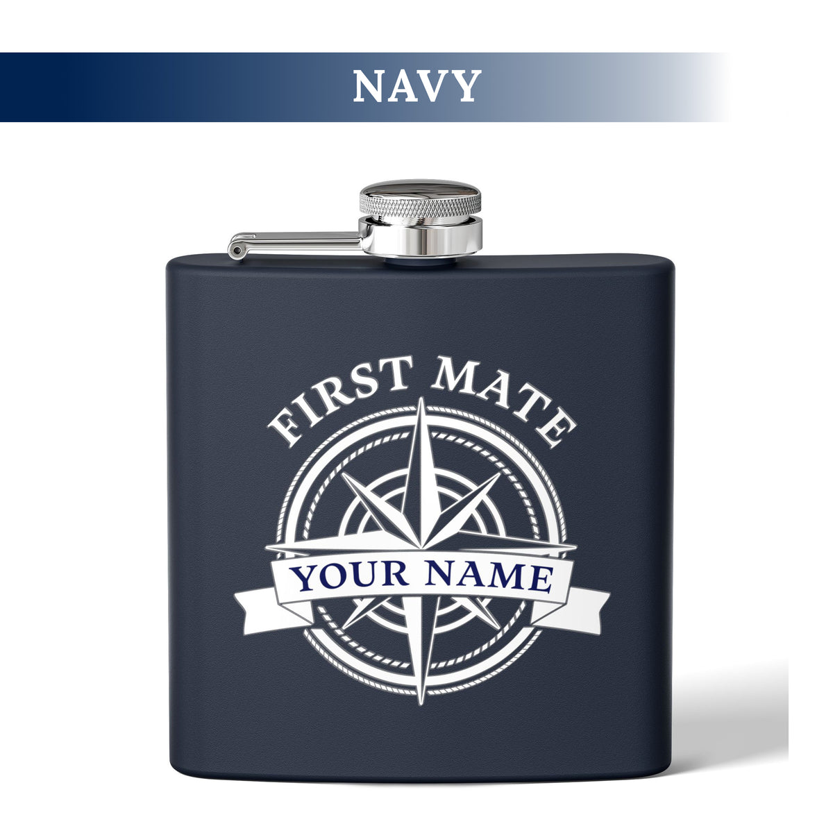 Custom Nautical Compass Steel Flask, Coastal Wedding Cruise Bachelorette Whiskey Lover Gift