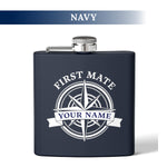 Custom Nautical Compass Steel Flask, Coastal Wedding Cruise Bachelorette Whiskey Lover Gift