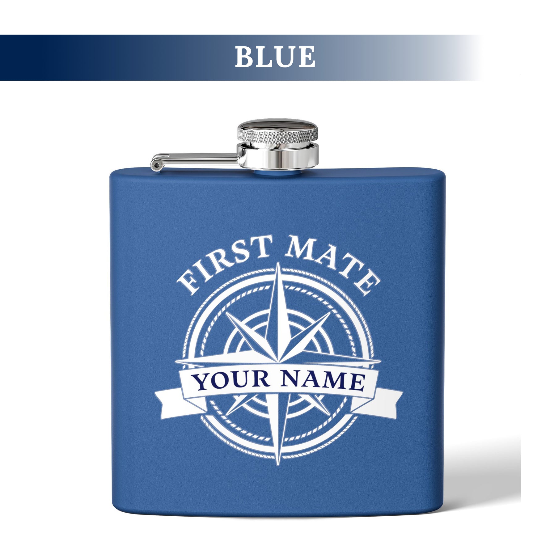 Custom Nautical Compass Steel Flask, Coastal Wedding Cruise Bachelorette Whiskey Lover Gift
