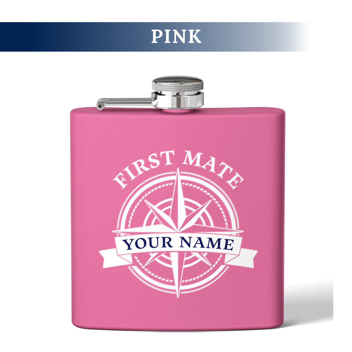 Custom Nautical Compass Steel Flask, Coastal Wedding Cruise Bachelorette Whiskey Lover Gift