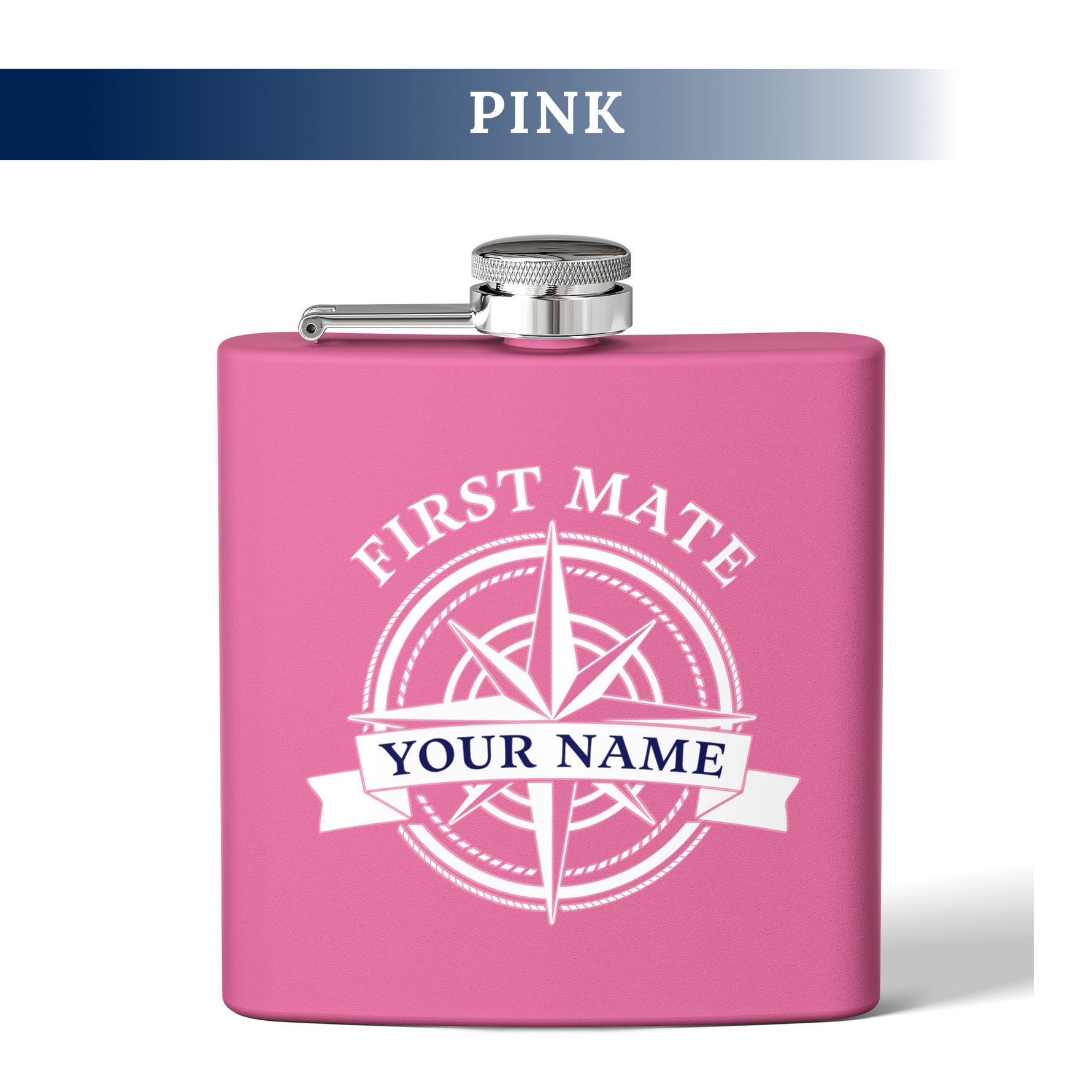 Custom Nautical Compass Steel Flask, Coastal Wedding Cruise Bachelorette Whiskey Lover Gift