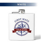 Custom Nautical Compass Steel Flask, Coastal Wedding Cruise Bachelorette Whiskey Lover Gift