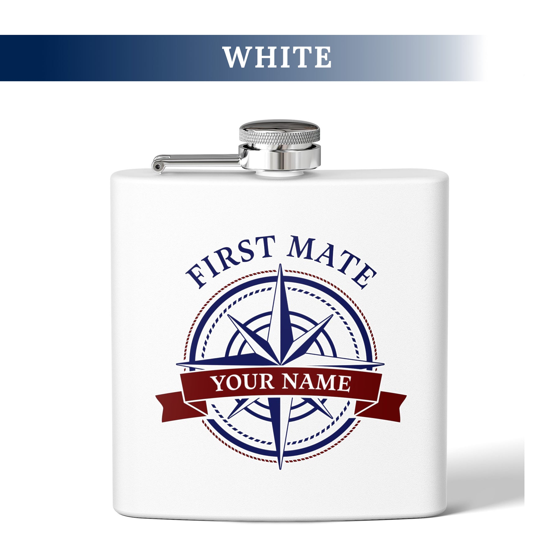 Custom Nautical Compass Steel Flask, Coastal Wedding Cruise Bachelorette Whiskey Lover Gift