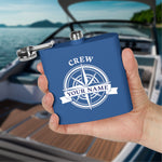 Custom Nautical Compass Steel Flask, Coastal Wedding Cruise Bachelorette Whiskey Lover Gift