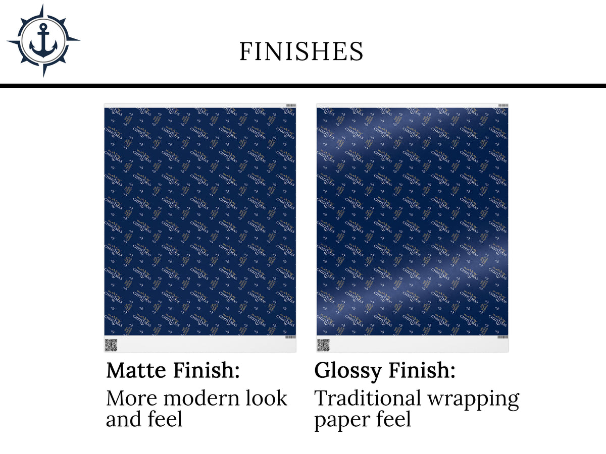 Custom Nautical Navy Blue Gift Wrap, Personalized Coastal Christmas Wrapping Paper