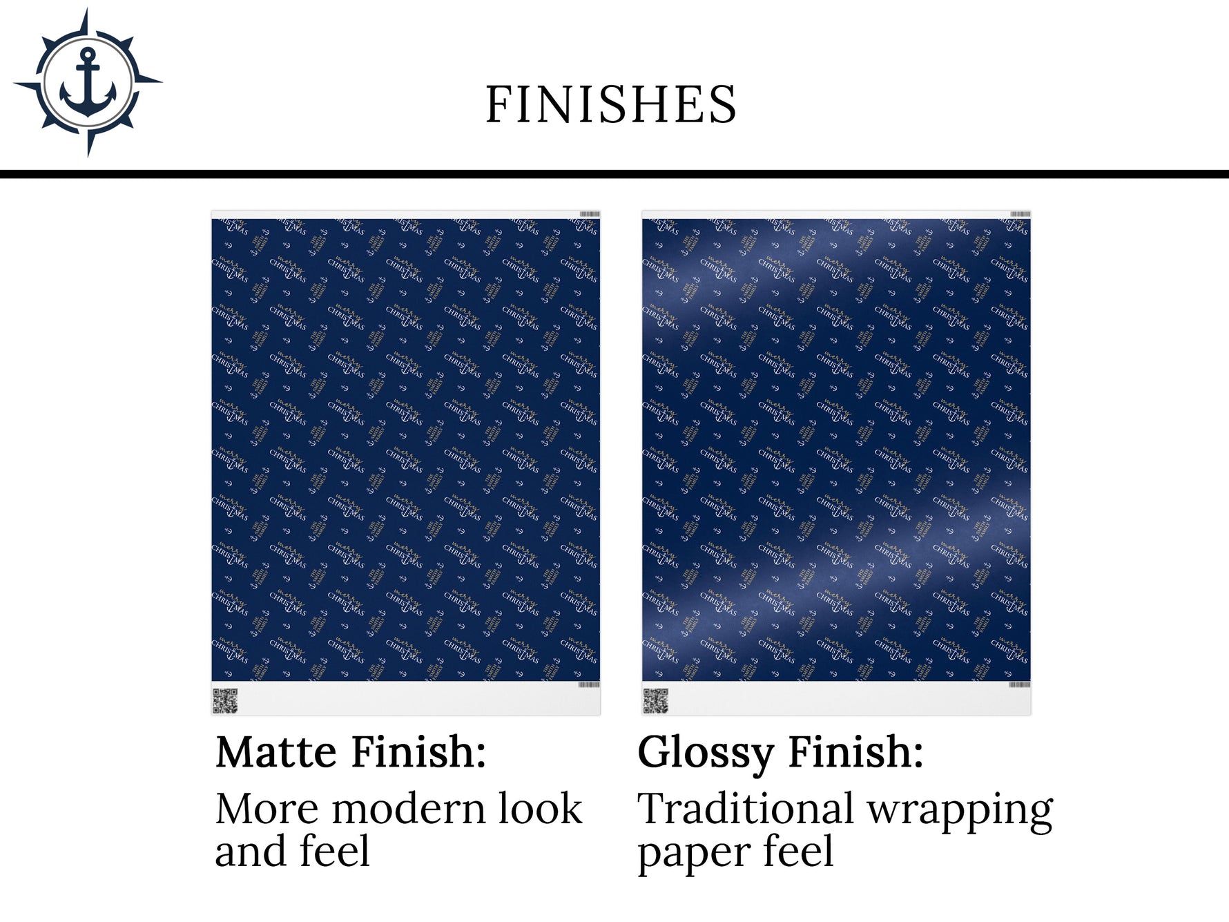 Custom Nautical Navy Blue Gift Wrap, Personalized Coastal Christmas Wrapping Paper