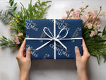 Custom Nautical Navy Blue Gift Wrap, Personalized Coastal Christmas Wrapping Paper