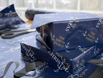 Custom Nautical Navy Blue Gift Wrap, Personalized Coastal Christmas Wrapping Paper