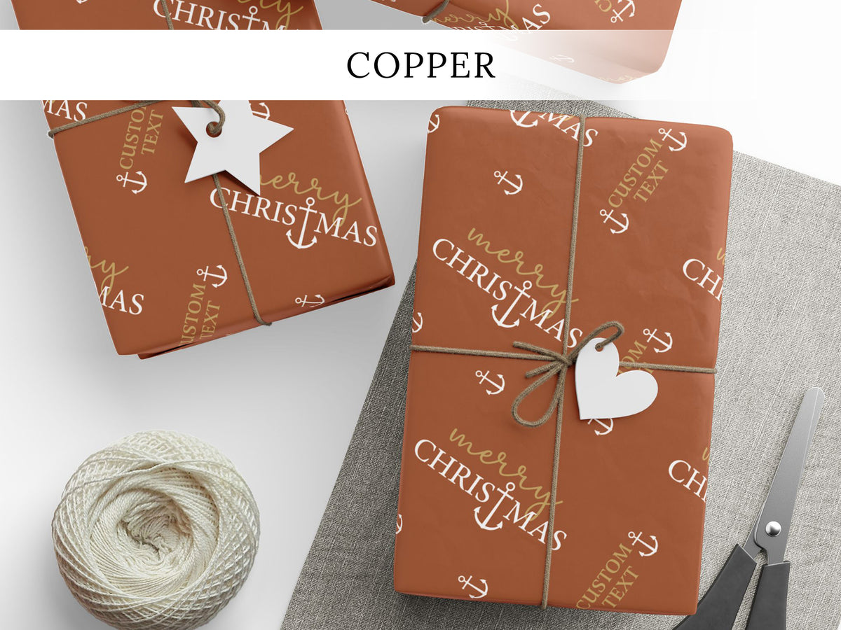 Custom Nautical Navy Blue Gift Wrap, Personalized Coastal Christmas Wrapping Paper