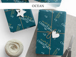 Custom Nautical Navy Blue Gift Wrap, Personalized Coastal Christmas Wrapping Paper