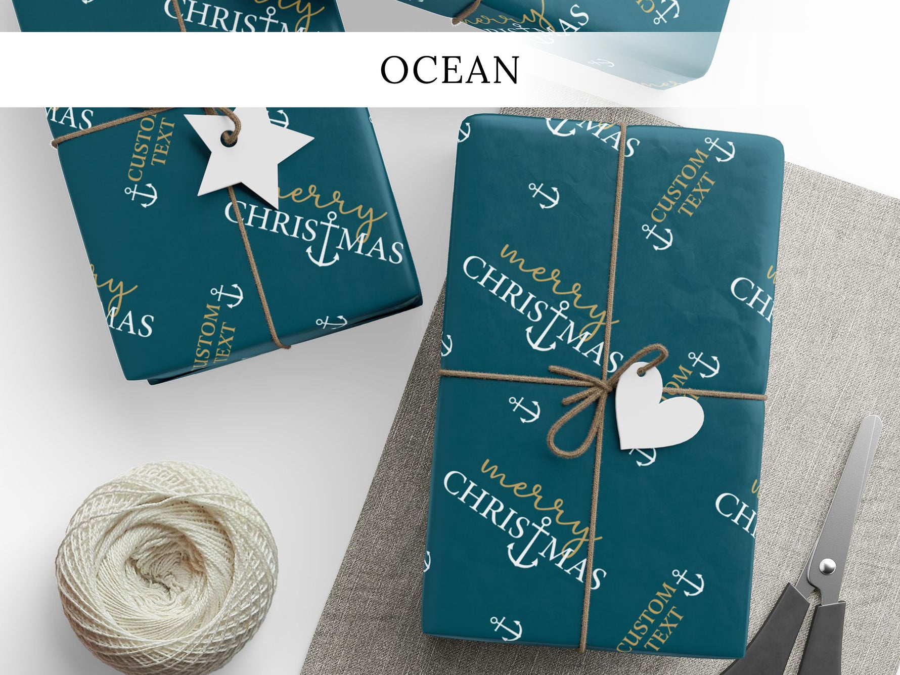 Custom Nautical Navy Blue Gift Wrap, Personalized Coastal Christmas Wrapping Paper