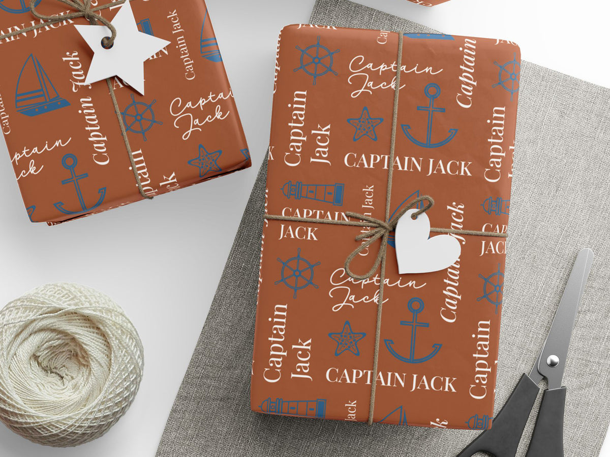 Custom Ocean Themed Holiday Gift Wrap, Personalized Nautical Wrapping Sheet