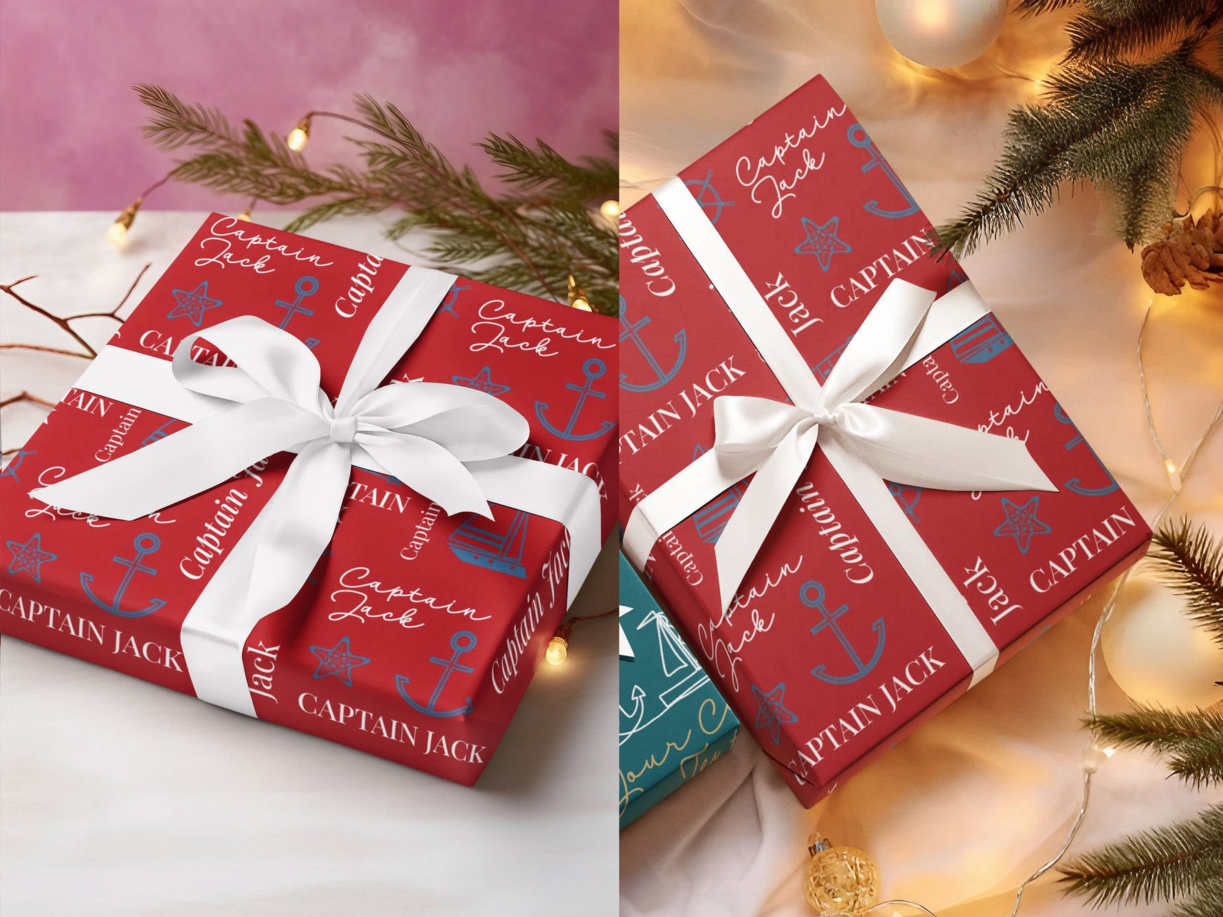 Custom Ocean Themed Holiday Gift Wrap, Personalized Nautical Wrapping Sheet