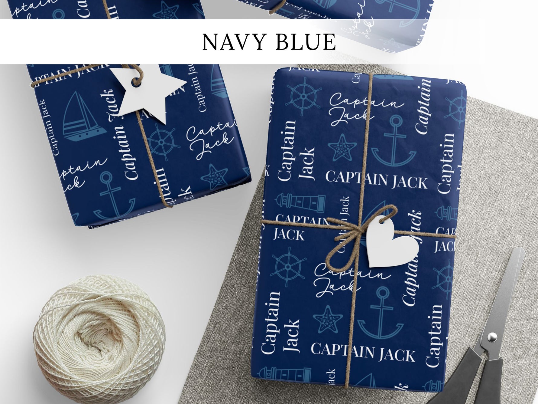 Custom Ocean Themed Holiday Gift Wrap, Personalized Nautical Wrapping Sheet