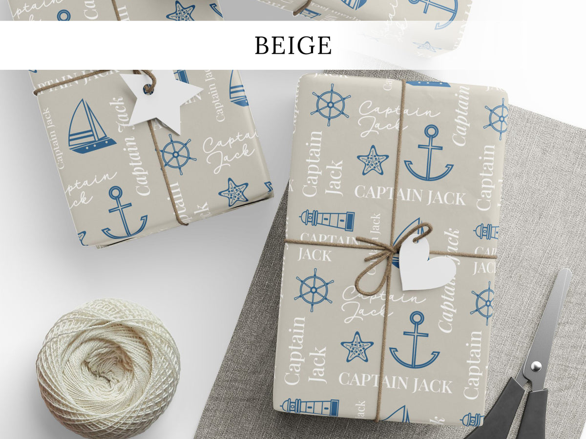Custom Ocean Themed Holiday Gift Wrap, Personalized Nautical Wrapping Sheet