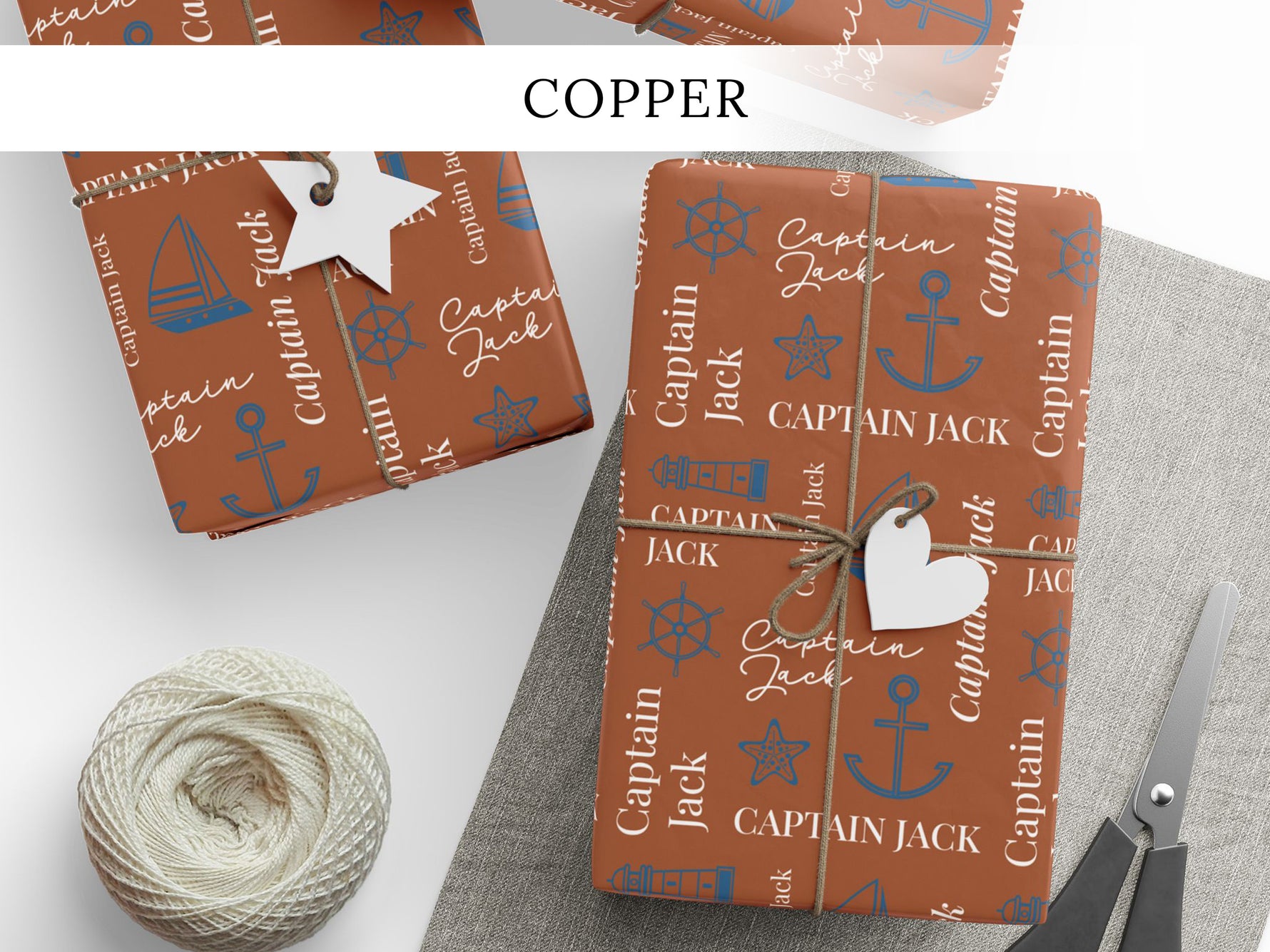 Custom Ocean Themed Holiday Gift Wrap, Personalized Nautical Wrapping Sheet