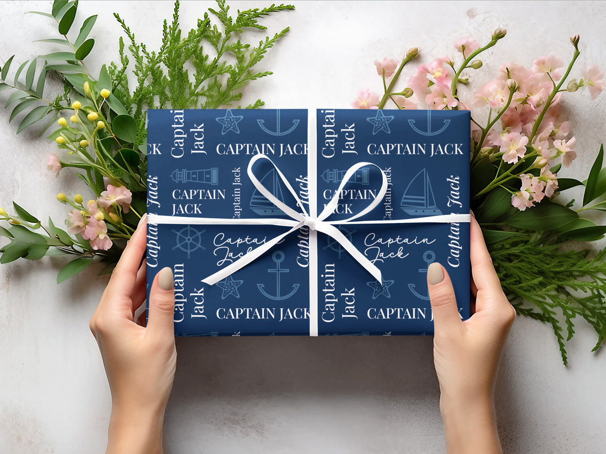 Custom Ocean Themed Holiday Gift Wrap, Personalized Nautical Wrapping Sheet