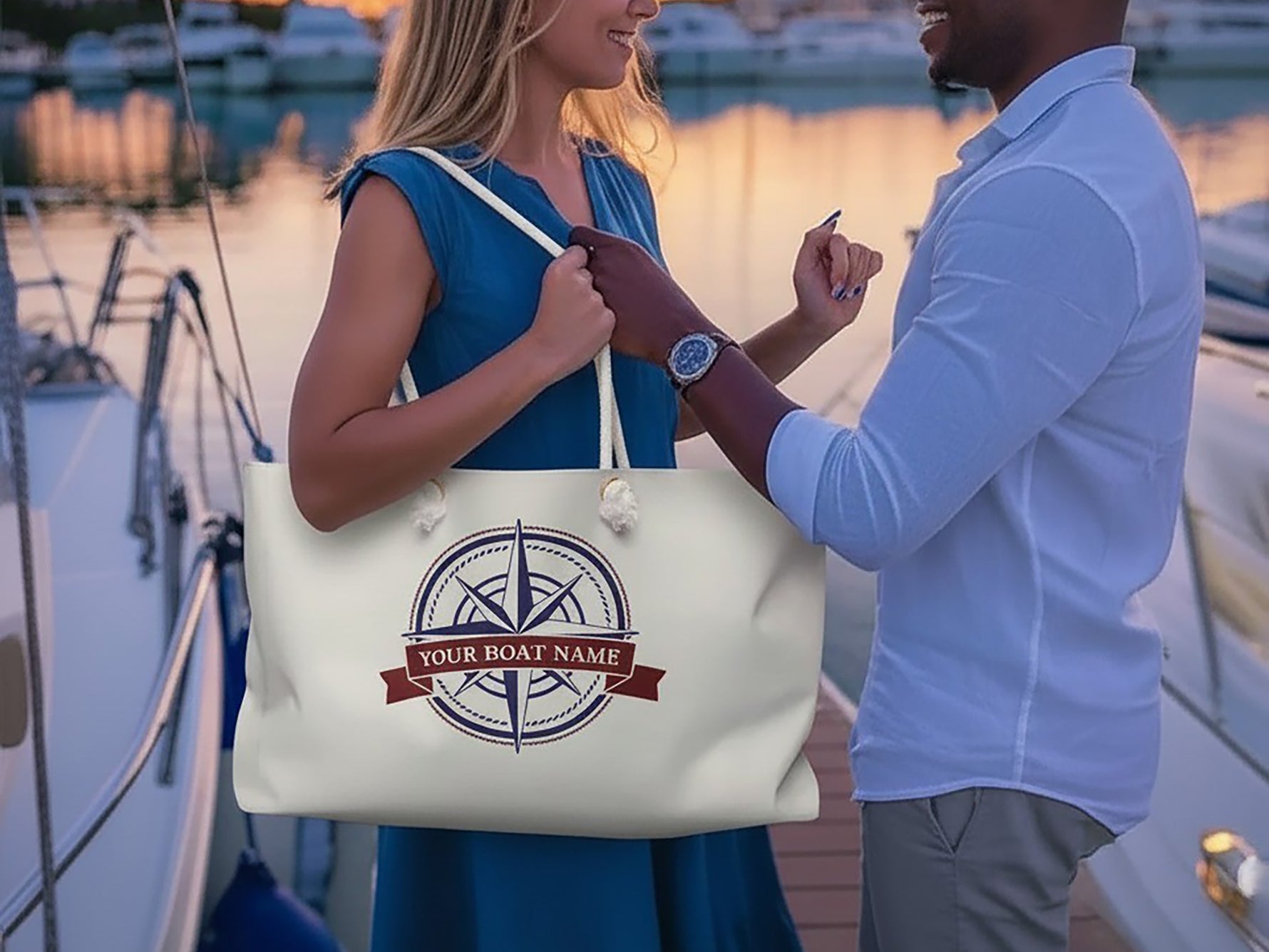 Boat Bag, Boat Gifts For Women, Compass Nautical Bag, Sailing Bag with Rope Handle
